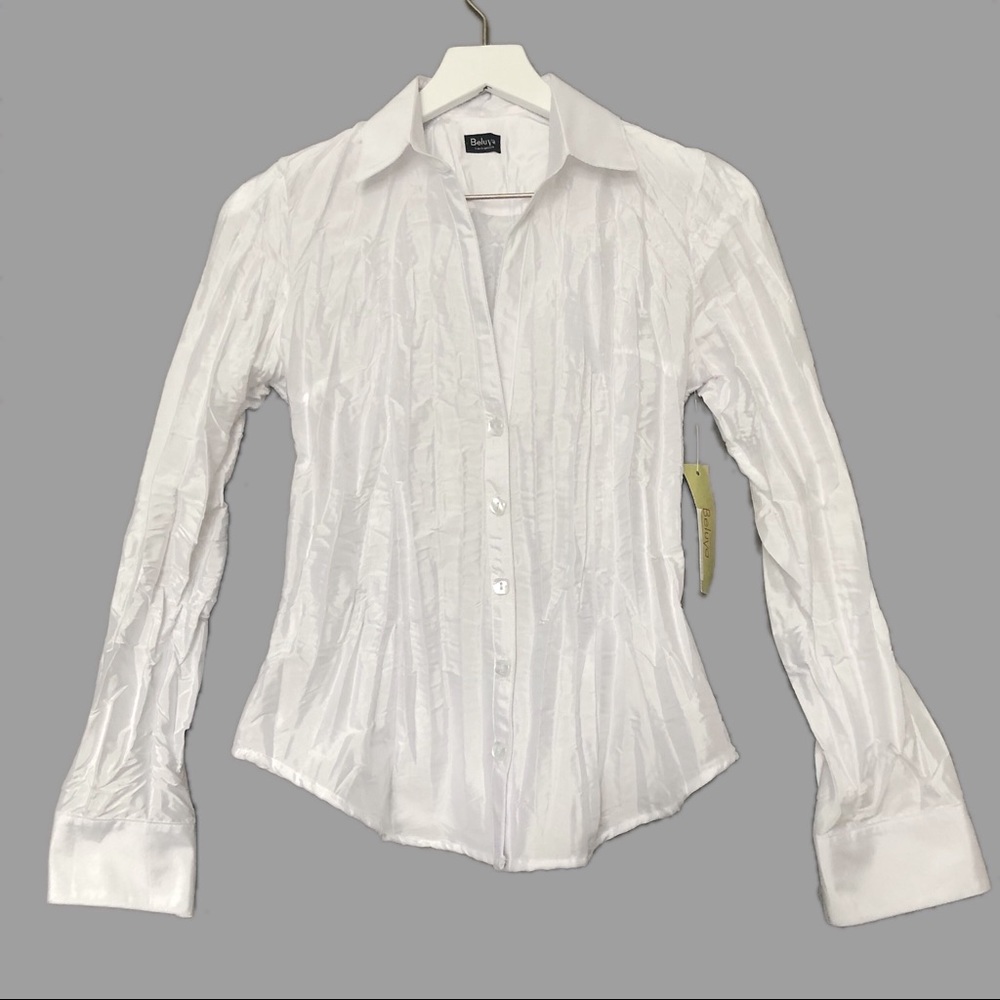 Beluva White Crinkle Blouse NWT